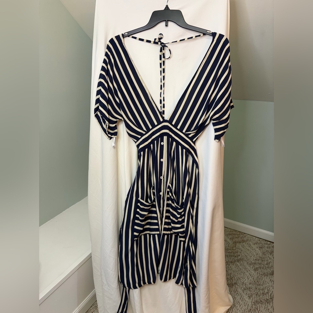 Faithful The Brand Milan Midi Dress Navy Mazur Striped size 4 - Picture 2 of 11
